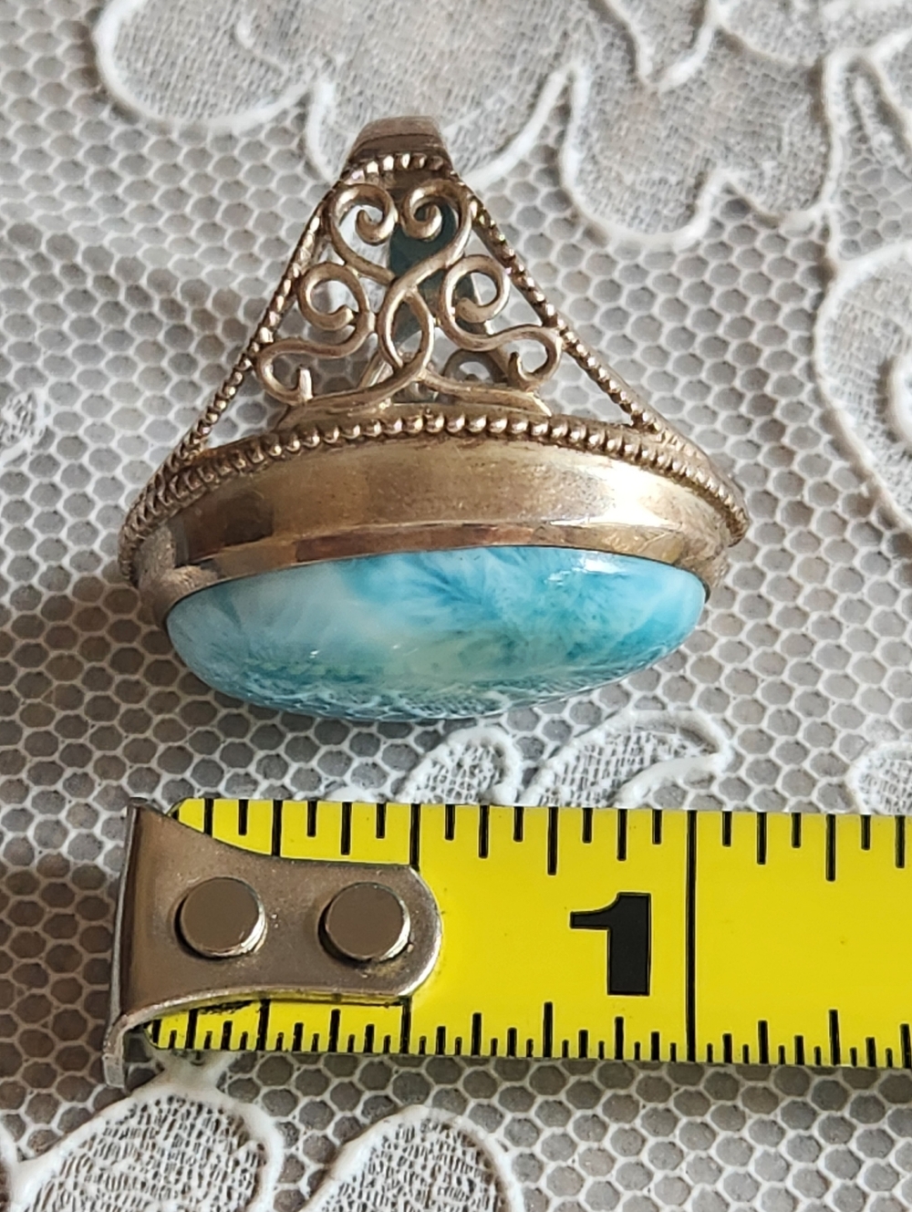 Blue Larimar Sterling Silver Large Oval Statement Ring SIZE 8 - Picture 6 of 14